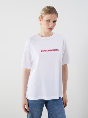 Lc Waikiki Yeni Sezon Bisiklet Yaka Baskılı Oversize Kadın Tişört