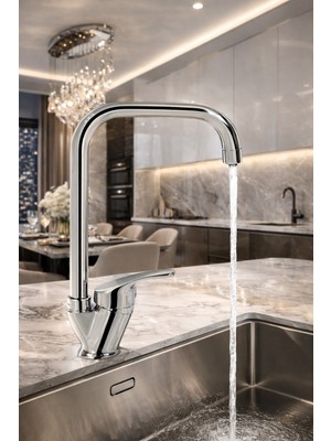 Fulcie Köşeli L Tipi Borulu Mutfak Bataryası Krom Batarya