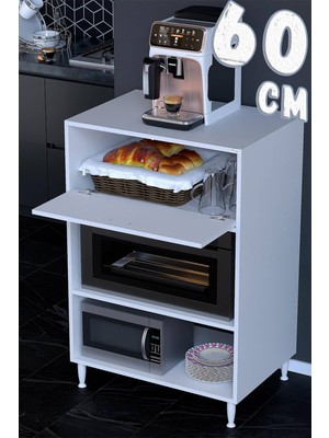 modilayn Silva 60X119,2X56 cm Kapaklı Mikrodalga ve Midi Fırın Standı - 3 Bölmeli Çok Amaçlı Dolap