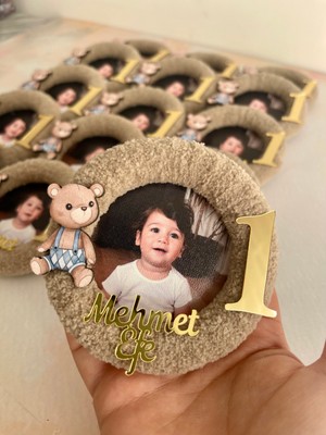 Ayıcık Figürlü 1 Yaş Hediyelik Fotoğraflı Magnet ( 10 Adet)