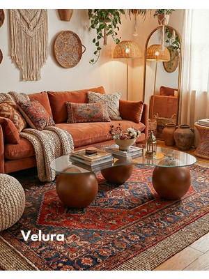 Velura Home & Living Küre Sehpa &Top Orta Cam Sehpa Ceviz