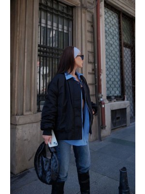 Adisia Cepli Bomber Ceket Mont - Siyah