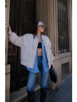 Adisia Cepli Bomber Ceket Mont - Beyaz