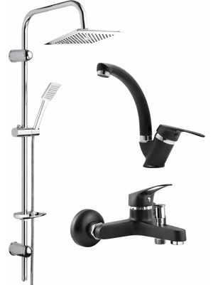 Musluq Robot Duş Seti Mix Takım Evye-Lavabo-Banyo Bataryası 3' Lü Modern Lüks Kuğ Set