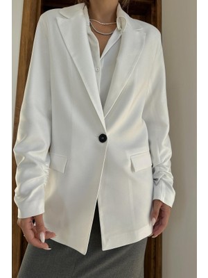 Adisia Ekru Kol Ucu Büzgülü Atlas Ceket