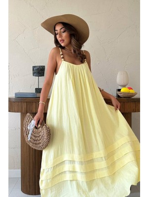 Adisia Sarı Askılı Müslin Elbise
