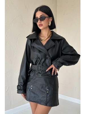 Adisia Siyah Kemerli Deri Ceket