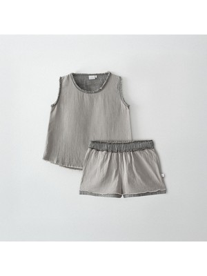 Ecocotton Melsa Kadın Şortlu Pijama Takımı %100 Organik Pamuk Müslin Antrasit