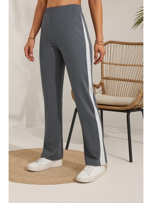 Adisia Kadın Yüksek Bel Yan Şerit Detaylı Yırtmaçlı Viskon Iki Iplik Pantolon