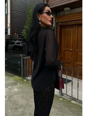 Adisia Transparan Detaylı Dökümlü Gömlek 3427