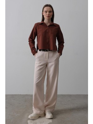 Adisia Kemerli Palazzo Pantolon - Pudra