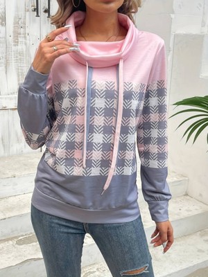 Adisia Kadın Uzun Kollu Balıkçı Yaka Bağcıklı Desenli Şardonlu Dalgıç Bluz