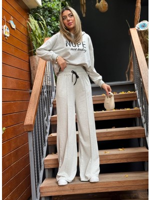 Adisia Kadın Uzun Kollu Nope Baskılı Beli Ribanalı Ikili Takım