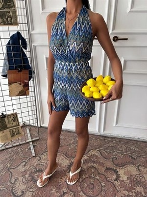 Adisia Zikzak Desenli Multi Renk Geçişli Mini Tulum 1365