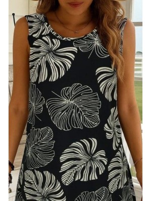 Adisia Kadın Sıfır Kollu Yuvarlak Yaka Desenli Süprem Elbise