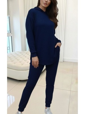 Adisia Kadın Uzun Kollu Kapşonlu Meloni Bluz ve Pantolon Ikili Takım