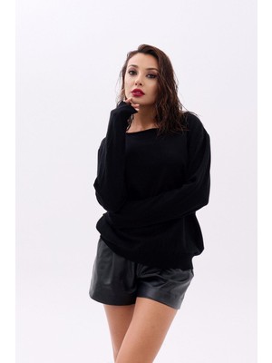 Adisia 4216 Triko Düz Salaş Kazak-Siyah