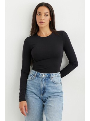 Adisia Kadın Uzun Kollu Bisiklet Yaka Süprem Bluz