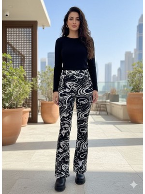 Adisia Kadın Yüksek Bel Krep Kumaş Bol Paça Pantolon