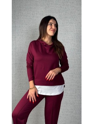 Adisia Kadın Uzun Kollu Kapşonlu Bağcıklı Viskon Iki Iplik Bluz ve Pantolon Ikili Takım