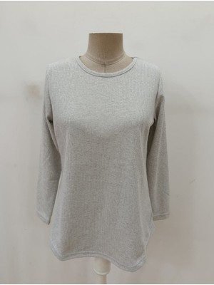 Adisia Kadın Uzun Kollu Yuvarlak Yaka Arkadan Düğmeli Waffle Bluz