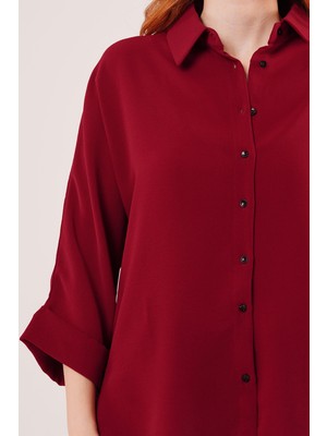 Adisia Yarasa Kol Rahat Kalıp Bordo Gömlek