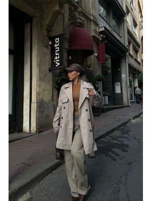 Adisia Trench Kısa Şanel Boy - Taş