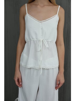 Adisia Fiyonklu Bluz Takım - Beyaz