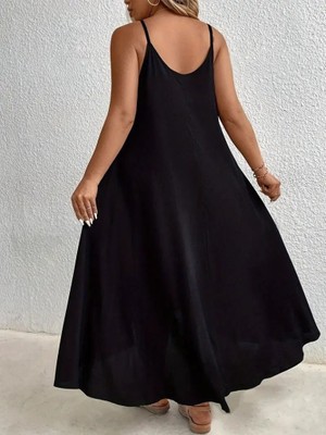 Adisia Kadın Boyundan Askılı Damla Detaylı Halkalı Asimetrik Kesim Viskon Elbise