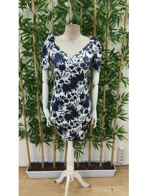 Adisia Kadın Kısa Kollu Kruvaze Yakalı Çiçek Baskılı Süprem Elbise