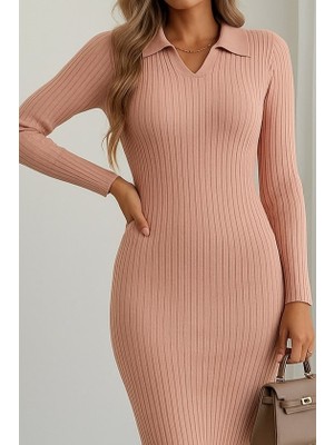 Adisia Kadın Uzun Kollu Yakalı Triko Elbise