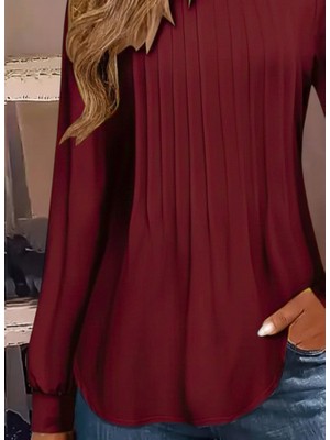 Adisia Kadın Uzun Kollu Yuvarlak Yaka Nervürlü Bluz