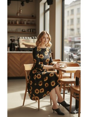 Adisia Kadın Fakir Kol Bisiklet Yaka Midi Mikro Elbise