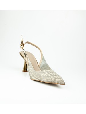 Miss Park Moda 4004 Altın Simli Topuklu Kadın Abiye Ayakkabı