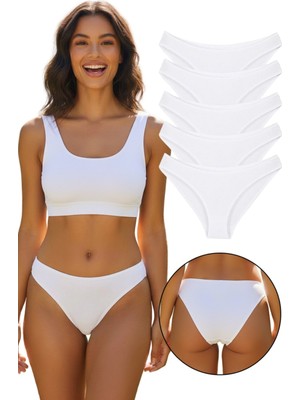 Sensu Kadın Günlük Pamuklu Külot Beyaz Bikini Model 5'li Paket KTS1056