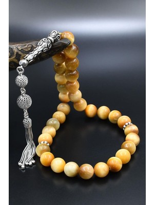 Prestige Gümüş Doğal Kaplan Gözü Taşlı Tesbih 925 Ayar Gümüş Püsküllü 10MM Küre Kesim 902574