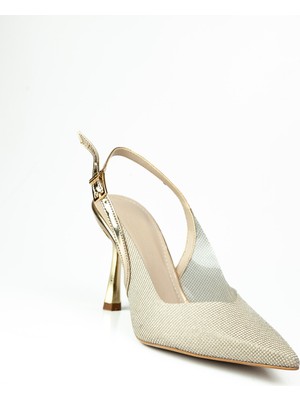 Miss Park Moda 3006 Altın Simli Topuklu Kadın Abiye Ayakkabı