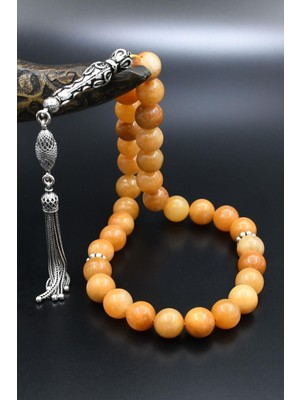 Prestige Gümüş Doğal Carnelian Taşlı Tesbih 925 Ayar Gümüş Püsküllü 10MM Küre Kesim 902570
