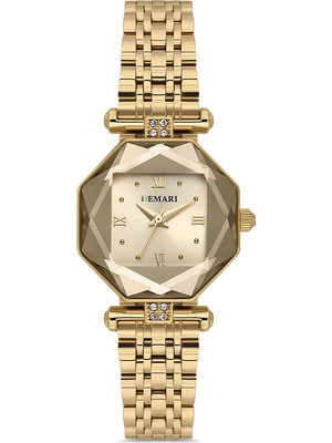 Demari Kadın Kol Saati Quartz Mekanizma – Gold Renk Sekizgen Kasa Gold Kadran Romen Rakamlı DM-00110L-B4