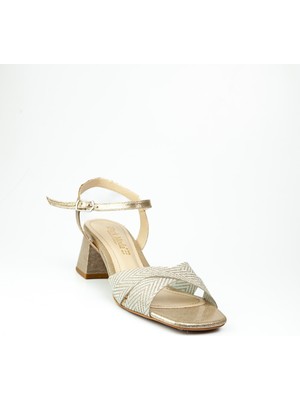 Miss Park Moda 1002 Altın Simli Alçak Topuklu Kadın Abiye Ayakkabı