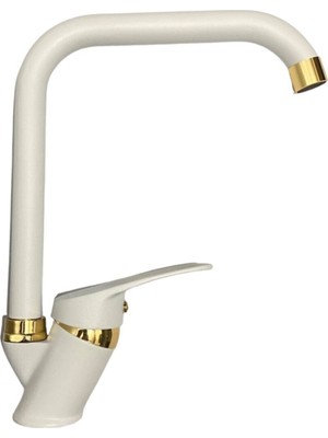 Beyaz Gold Lüx Mutfak Eviye Prime Kalite Musluk Batarya Çeşme Oynar Başlıklı