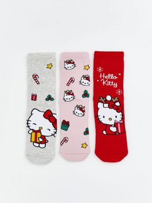Lc Waikiki Yeni Sezon Hello Kitty Desenli Kaydırmaz Tabanlı Kız Çocuk Havlu Soket Çorap 3'lü