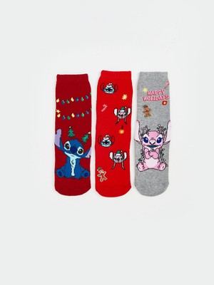 Lc Waikiki Yeni Sezon Kaydırmaz Tabanlı Stitch Desenli Kız Çocuk Havlu Soket Çorap 3'lü