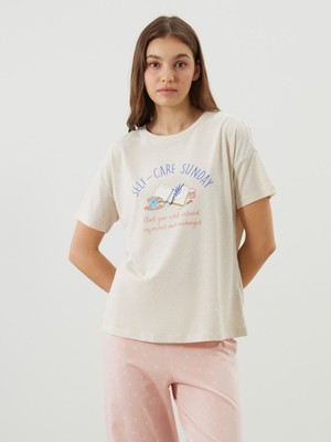 Lc Waikiki Yeni Sezon Bisiklet Yaka Baskılı Kadın Pijama Üstü