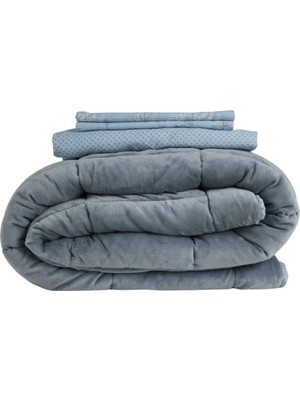 Othello Çift Kişilik Çift Taraflı Welsoft Comforter Yorgan Seti Mavi 195X215 cm - Dormio Soft Bloom Serisi