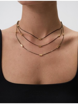 Jimmy Key Karışık Üçlü Dikdörtgen Figürlü Ayarlanabilir Kolye