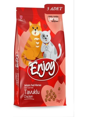 Enjoy Tavuklu Kedi Maması 1 kg (Sevgililer Günü Özel Ambalaj)*5 Adet