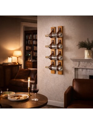 Rack And Cork - Modern 6'lı Masif Ahşap Şaraplık | 6 Şişe Kapasiteli | Duvar Ahşap Şaraplık Rafı