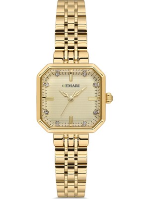 Demari Kadın Kol Saati Quartz Mekanizma – Gold Renk Kare Kasa Çizgili Gold Kadran Taş Detaylı DM-00114L-B4