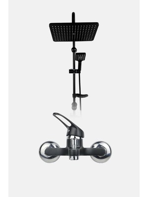 Banyokar Siyah Tepe Yağmurlama Siyah Robot Seti ve Siyah Banyo Bataryası Mix-2'li Set Damla Siyah Serisi